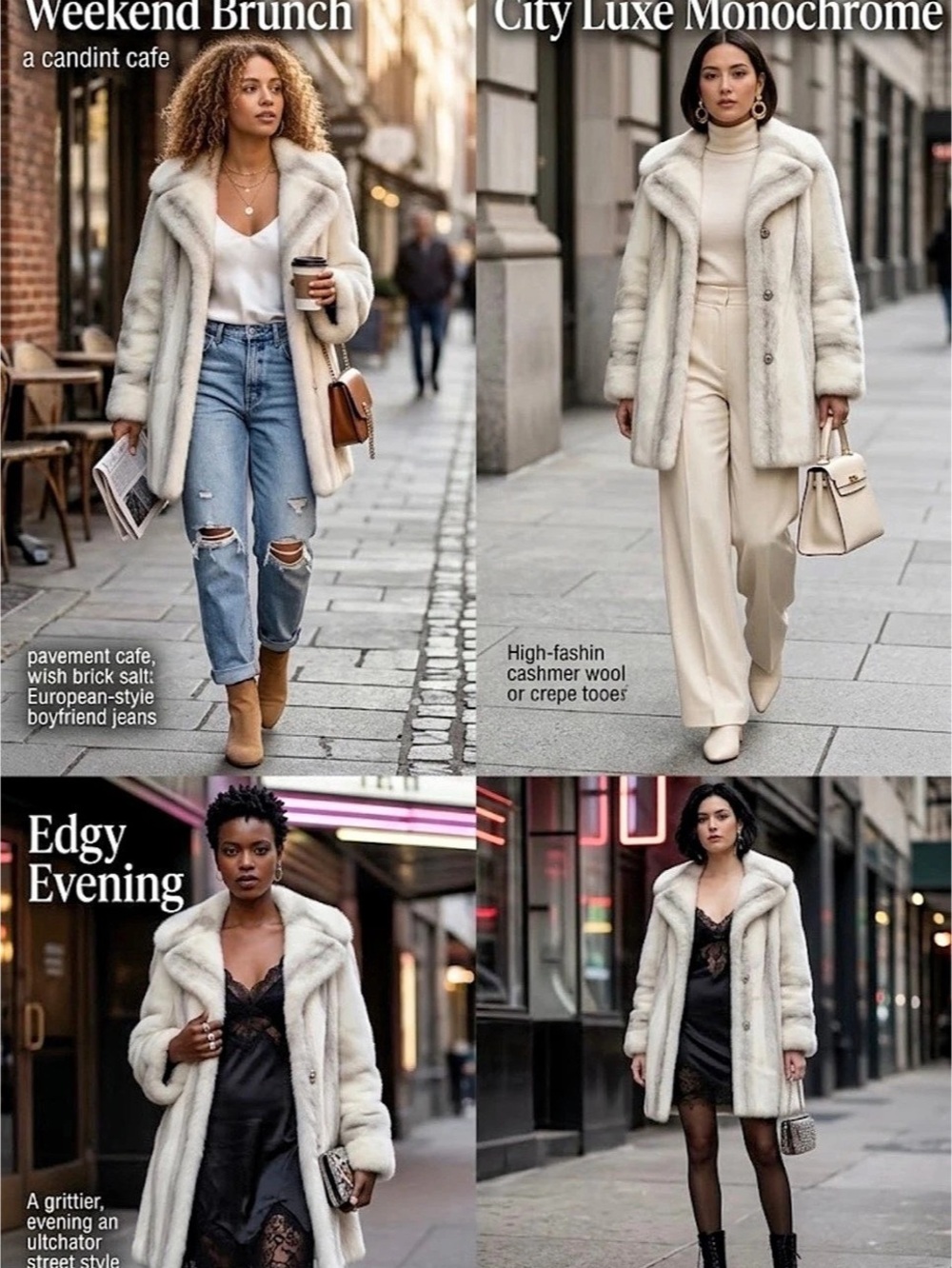Petite Shop Faux Fur Striped Coat in Cream & Gray